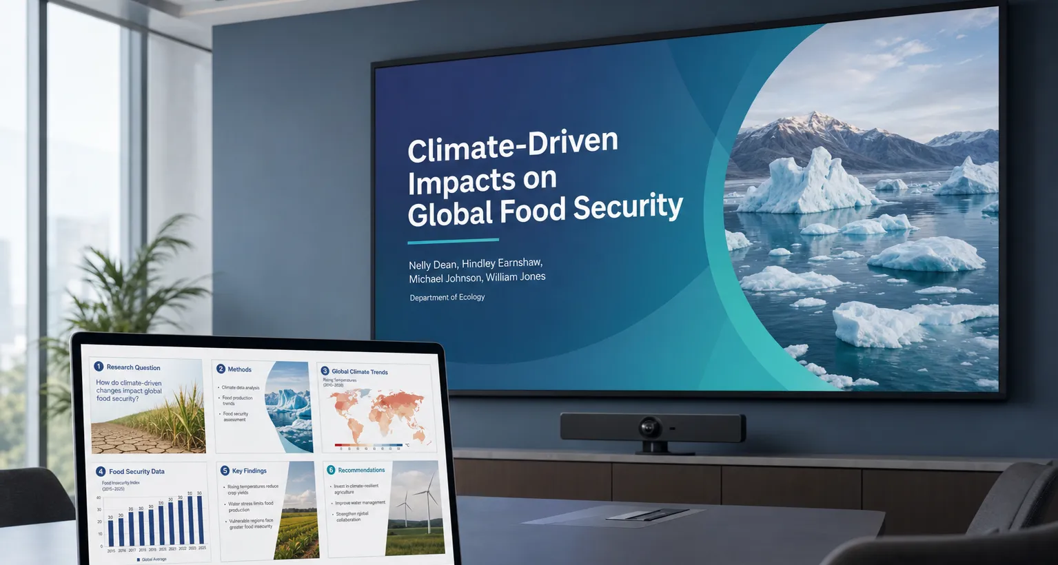 Climate and food security presentation deck displayed in a research meeting room